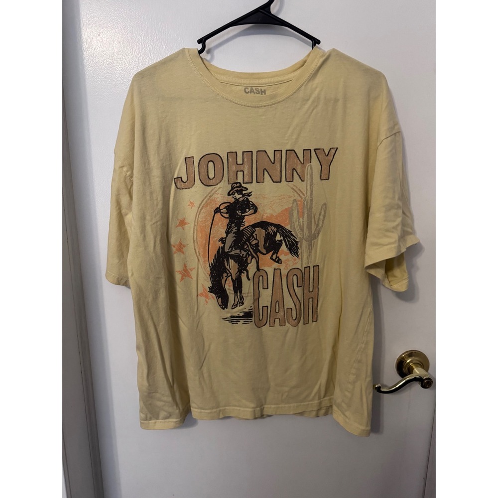 Johnny Cash Graphic T-Shirt Mens XL Yellow Western Cowboy Bronco Country Music